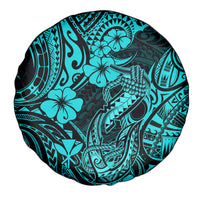 Hawaii Fish Hook Spare Tire Cover Hibiscus Hawaii Tribal Tattoo Turquoise Version LT01 Turquoise - Polynesian Pride