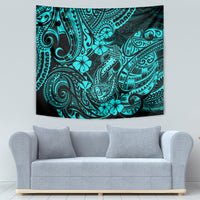 Hawaii Fish Hook Tapestry Hibiscus Hawaii Tribal Tattoo Turquoise Version LT01 - Polynesian Pride
