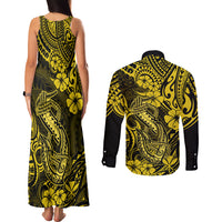Hawaii Fish Hook Couples Matching Tank Maxi Dress and Long Sleeve Button Shirts Hibiscus Hawaii Tribal Tattoo Yellow Version LT01 - Polynesian Pride