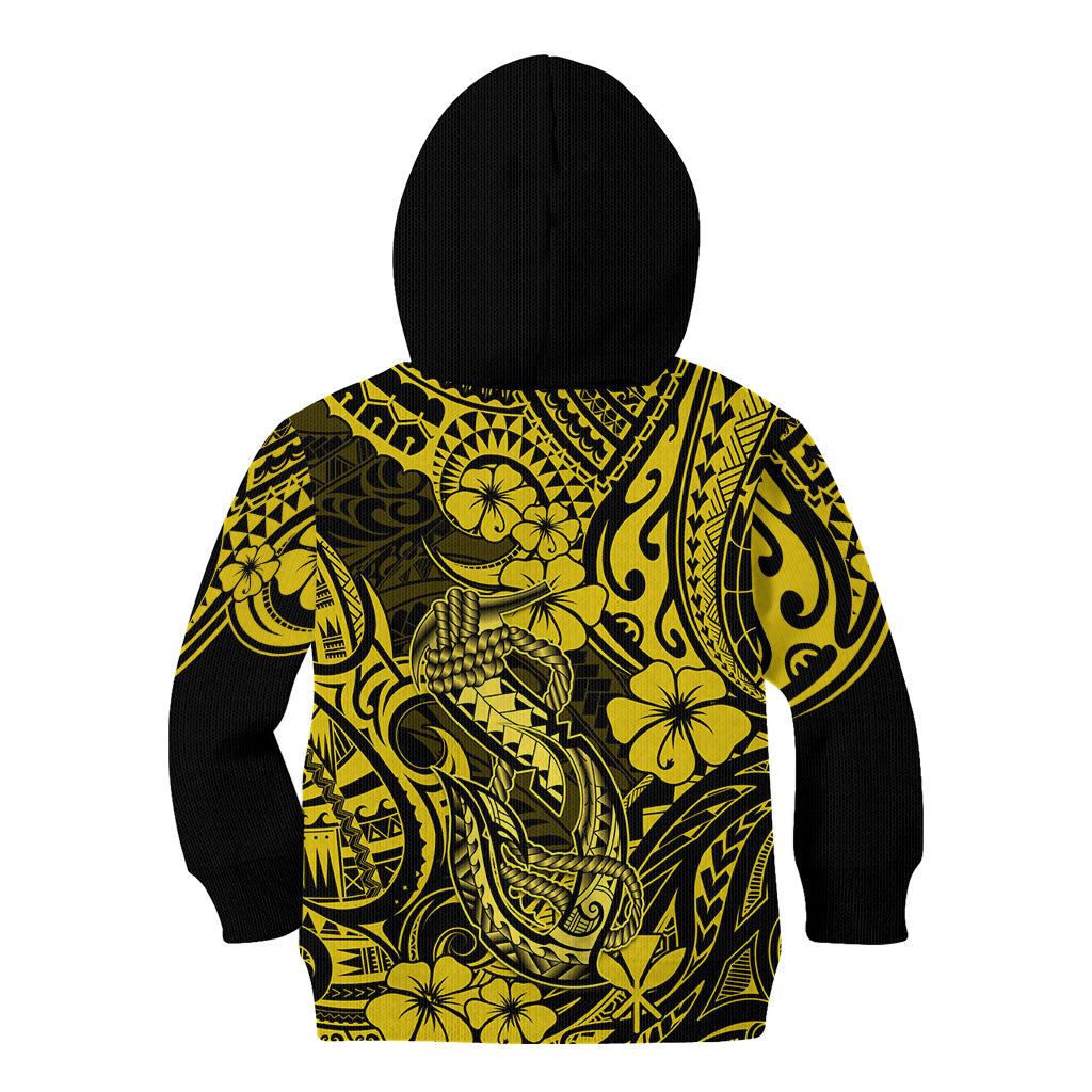 Hawaii Fish Hook Kid Hoodie Hibiscus Hawaii Tribal Tattoo Yellow Version LT01 - Polynesian Pride