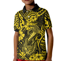 Hawaii Fish Hook Kid Polo Shirt Hibiscus Hawaii Tribal Tattoo Yellow Version LT01 Kid Yellow - Polynesian Pride