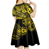 Hawaii Fish Hook Kid Short Sleeve Dress Hibiscus Hawaii Tribal Tattoo Yellow Version LT01 - Polynesian Pride