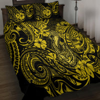 Hawaii Fish Hook Quilt Bed Set Hibiscus Hawaii Tribal Tattoo Yellow Version LT01 - Polynesian Pride