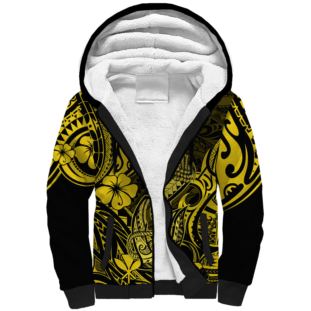 Hawaii Fish Hook Sherpa Hoodie Hibiscus Hawaii Tribal Tattoo Yellow Version LT01 Unisex Yellow - Polynesian Pride