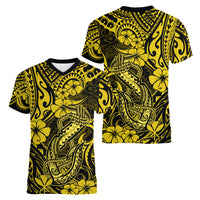 Hawaii Fish Hook Women V Neck T Shirt Hibiscus Hawaii Tribal Tattoo Yellow Version LT01 - Polynesian Pride