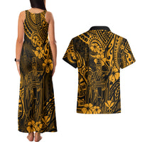 Hawaii King Kamehameha Couples Matching Tank Maxi Dress and Hawaiian Shirt Polynesian Pattern Gold Version LT01 - Polynesian Pride
