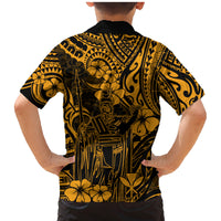 Hawaii King Kamehameha Family Matching Mermaid Dress and Hawaiian Shirt Polynesian Pattern Gold Version LT01 - Polynesian Pride