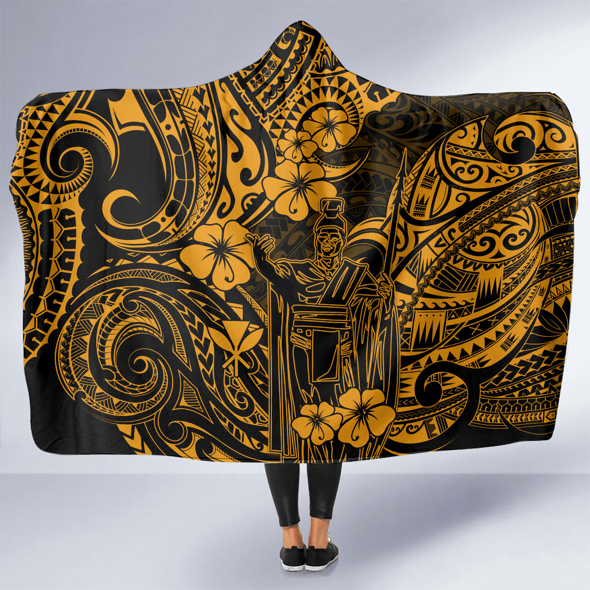 Hawaii King Kamehameha Hooded Blanket Polynesian Pattern Gold Version LT01 - Polynesian Pride