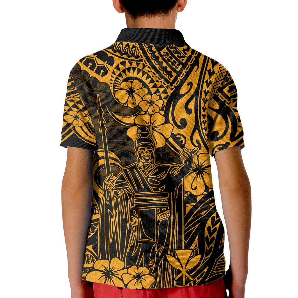 Hawaii King Kamehameha Kid Polo Shirt Polynesian Pattern Gold Version LT01 - Polynesian Pride