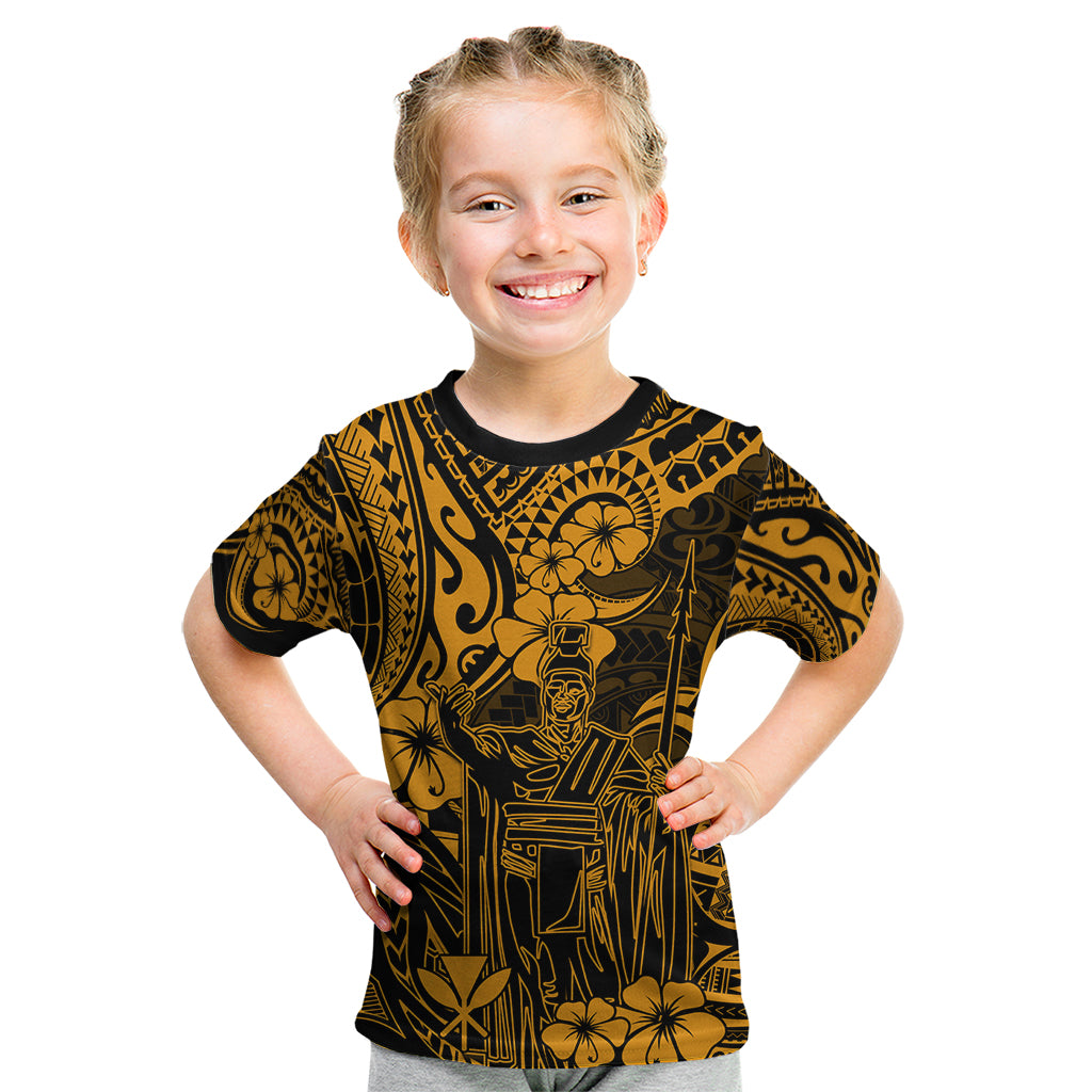 Hawaii King Kamehameha Kid T Shirt Polynesian Pattern Gold Version LT01 Gold - Polynesian Pride