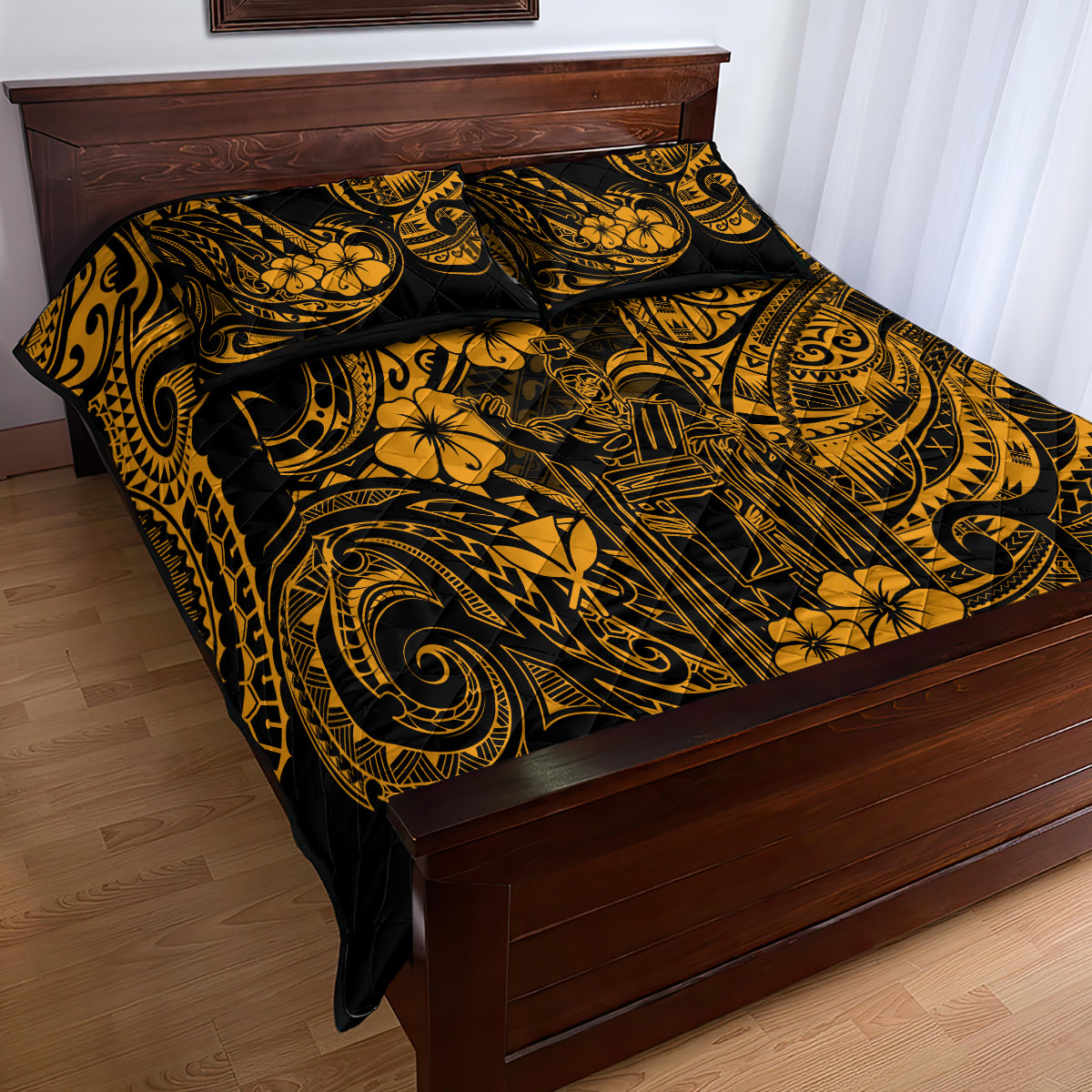 Hawaii King Kamehameha Quilt Bed Set Polynesian Pattern Gold Version LT01 - Polynesian Pride