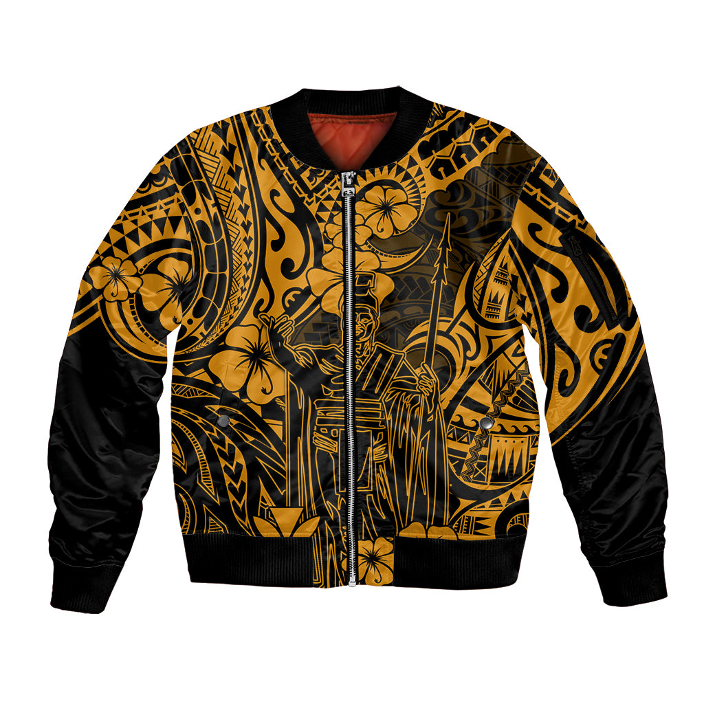 Hawaii King Kamehameha Sleeve Zip Bomber Jacket Polynesian Pattern Gold Version LT01 Unisex Gold - Polynesian Pride