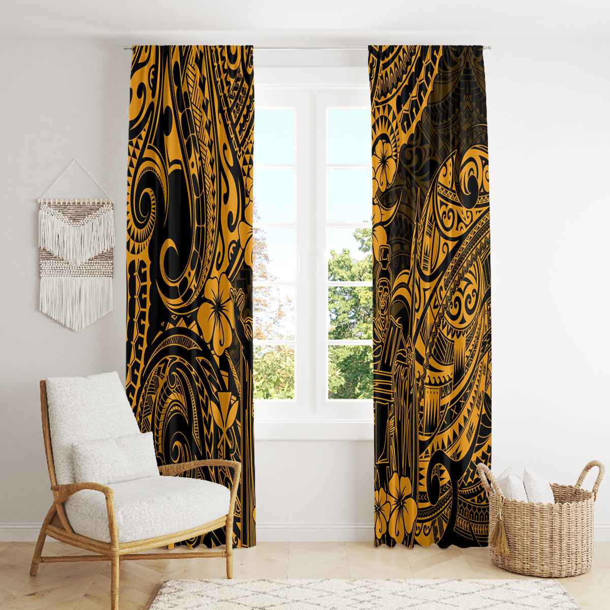 Hawaii King Kamehameha Window Curtain Polynesian Pattern Gold Version LT01 - Polynesian Pride