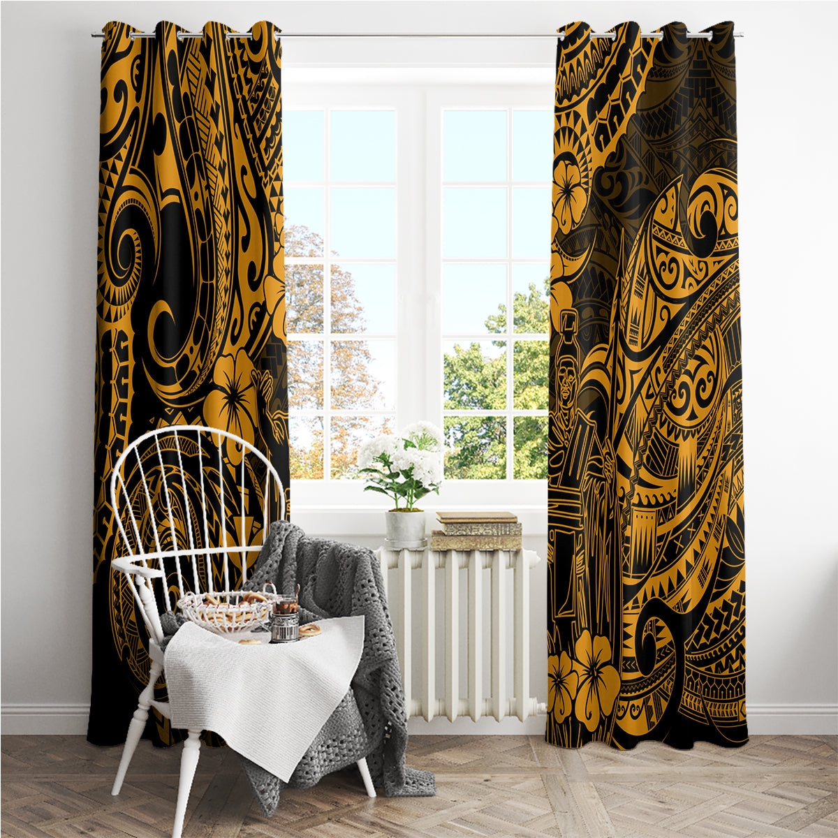 Hawaii King Kamehameha Window Curtain Polynesian Pattern Gold Version LT01 - Polynesian Pride