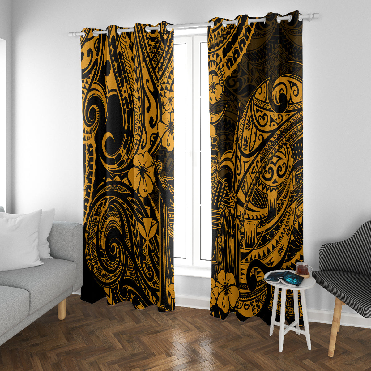 Hawaii King Kamehameha Window Curtain Polynesian Pattern Gold Version LT01 - Polynesian Pride