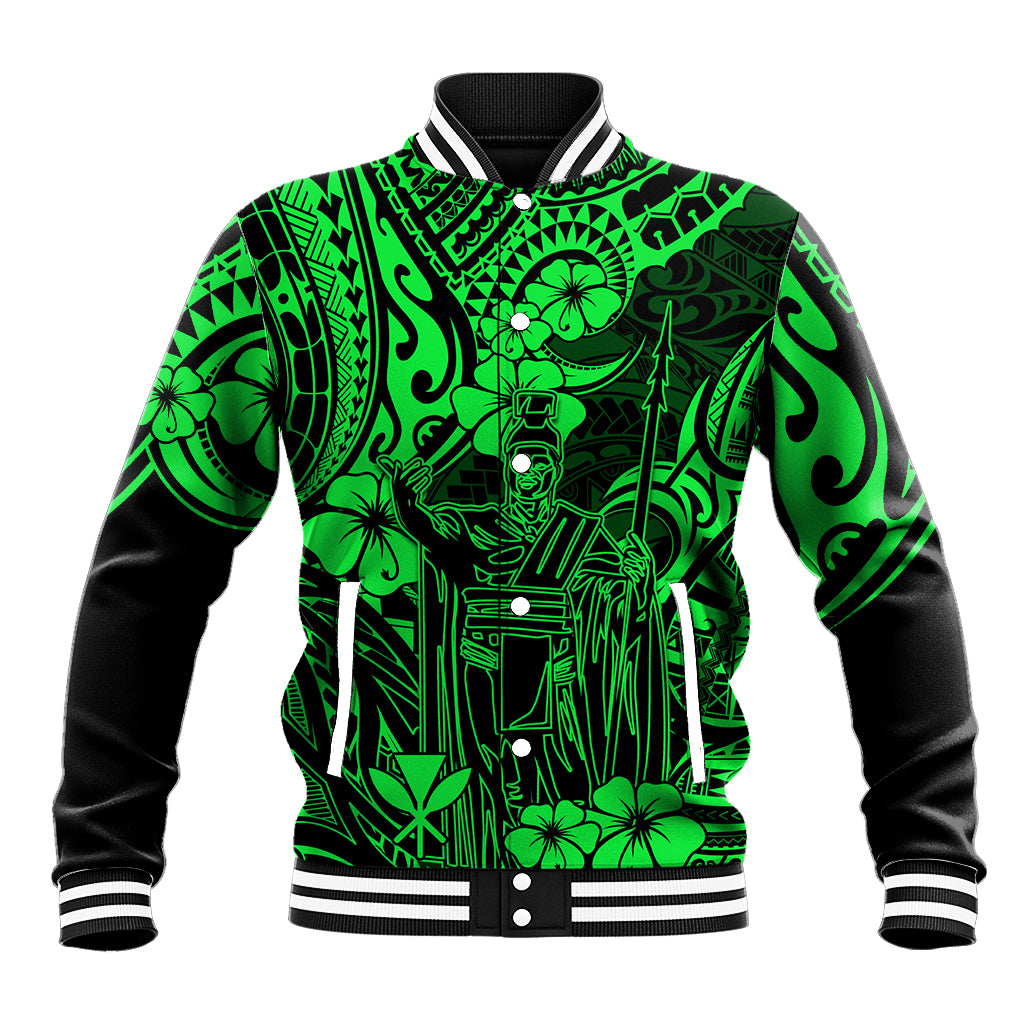 Hawaii King Kamehameha Baseball Jacket Polynesian Pattern Green Version LT01 Unisex Green - Polynesian Pride