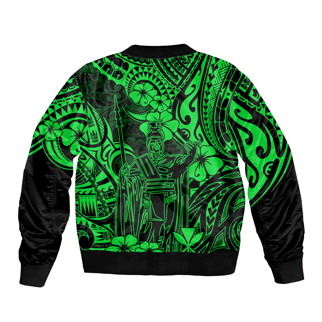 Hawaii King Kamehameha Bomber Jacket Polynesian Pattern Green Version LT01 - Polynesian Pride