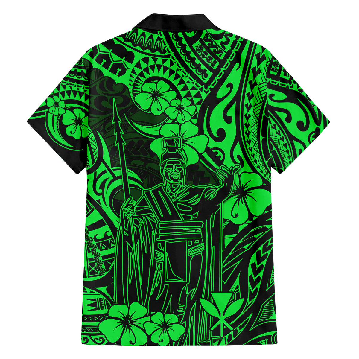 Hawaii King Kamehameha Family Matching Off Shoulder Maxi Dress and Hawaiian Shirt Polynesian Pattern Green Version LT01 - Polynesian Pride