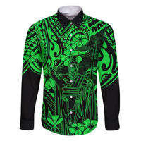 Hawaii King Kamehameha Family Matching Puletasi Dress and Hawaiian Shirt Polynesian Pattern Green Version LT01 Dad's Shirt - Long Sleeve Green - Polynesian Pride
