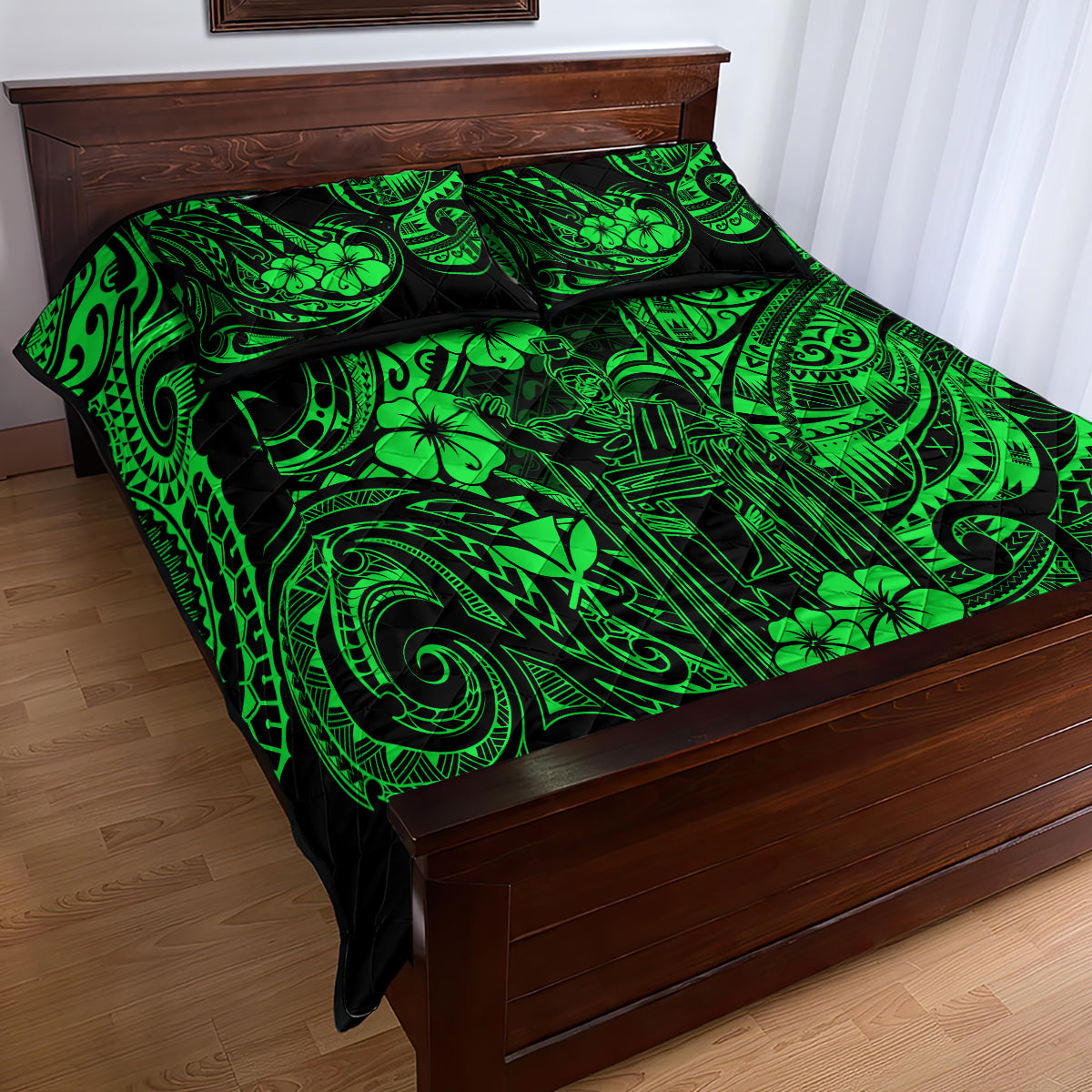 Hawaii King Kamehameha Quilt Bed Set Polynesian Pattern Green Version LT01 - Polynesian Pride