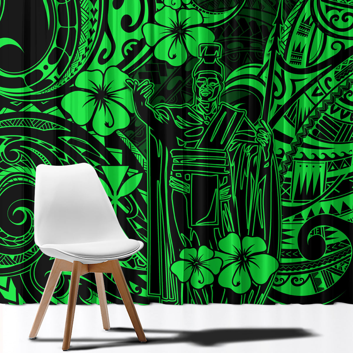 Hawaii King Kamehameha Window Curtain Polynesian Pattern Green Version LT01 - Polynesian Pride