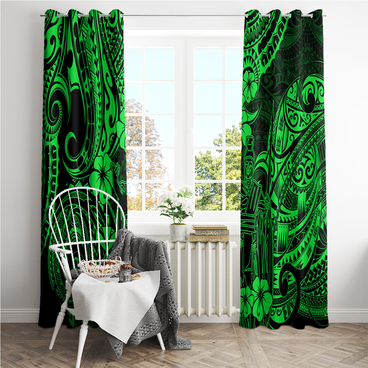 Hawaii King Kamehameha Window Curtain Polynesian Pattern Green Version LT01 - Polynesian Pride