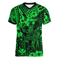 Hawaii King Kamehameha Women V Neck T Shirt Polynesian Pattern Green Version LT01 Female Green - Polynesian Pride