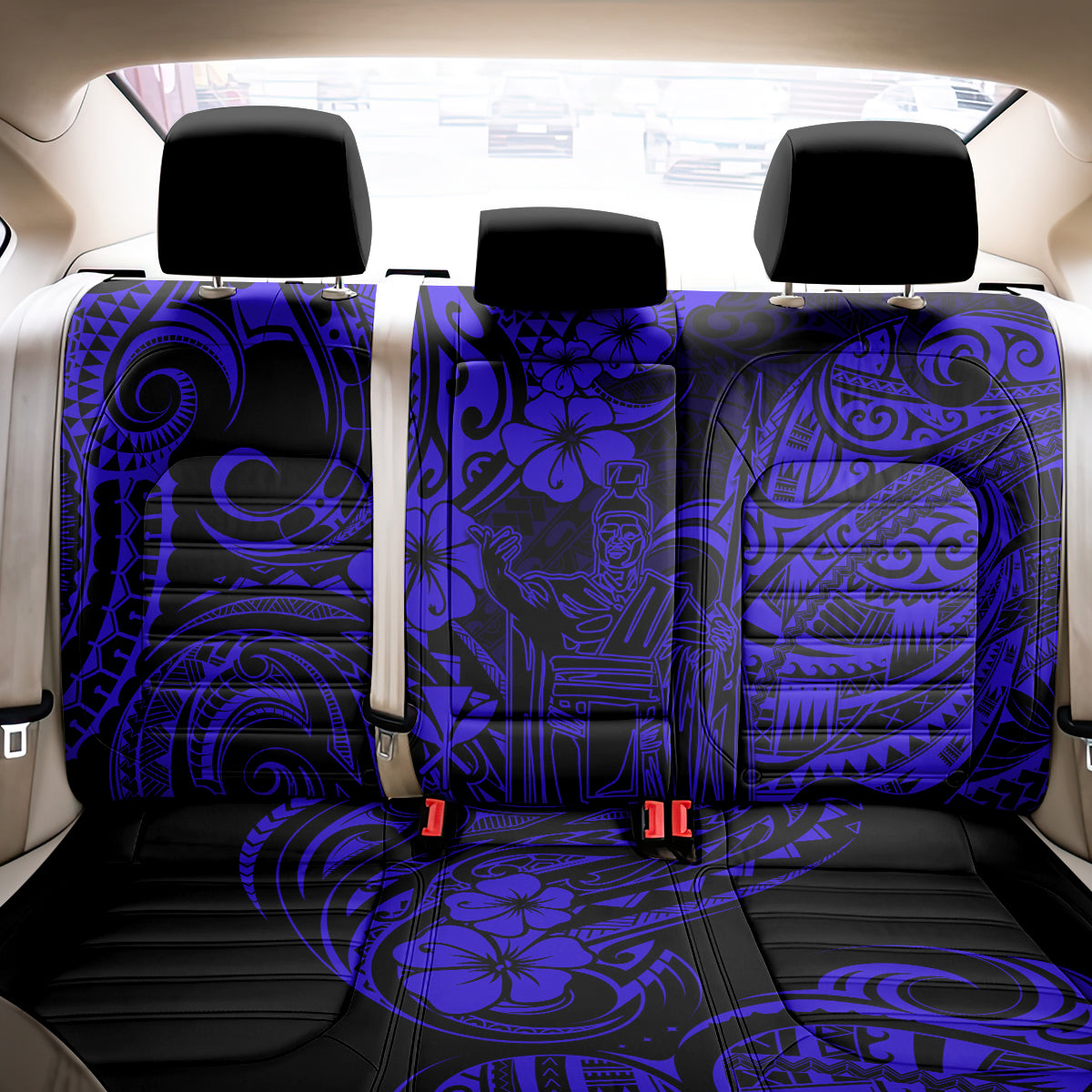 Hawaii King Kamehameha Back Car Seat Cover Polynesian Pattern Navy Blue Version