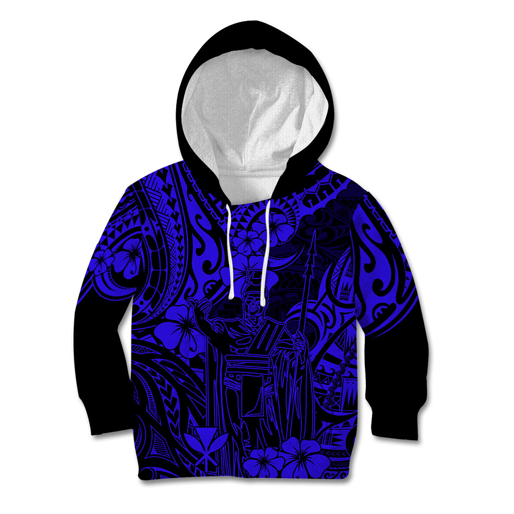 Hawaii King Kamehameha Kid Hoodie Polynesian Pattern Navy Blue Version LT01 Blue - Polynesian Pride