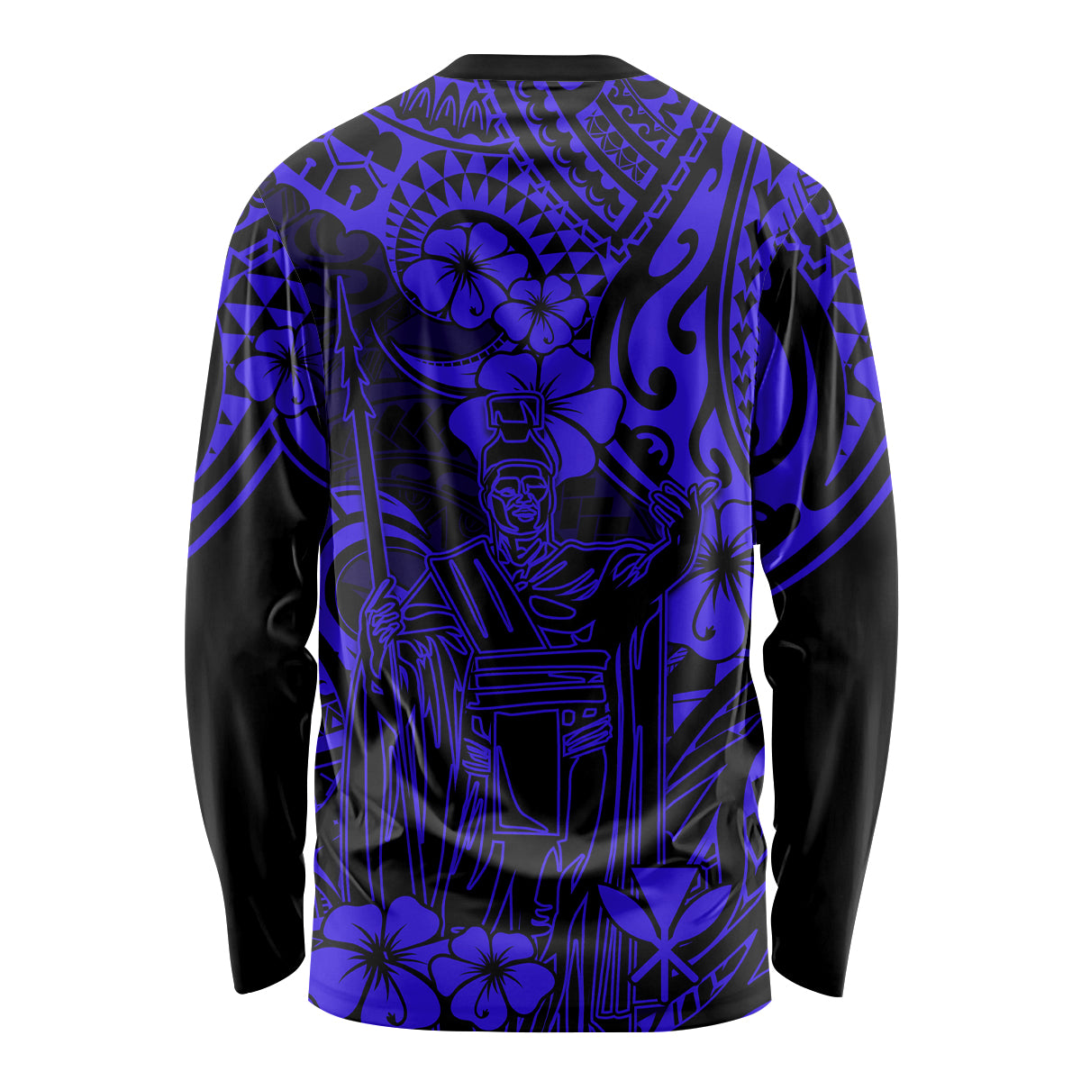 Hawaii King Kamehameha Long Sleeve Shirt Polynesian Pattern Navy Blue Version LT01 - Polynesian Pride