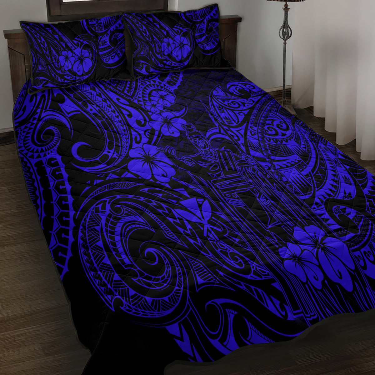 Hawaii King Kamehameha Quilt Bed Set Polynesian Pattern Navy Blue Version LT01 - Polynesian Pride