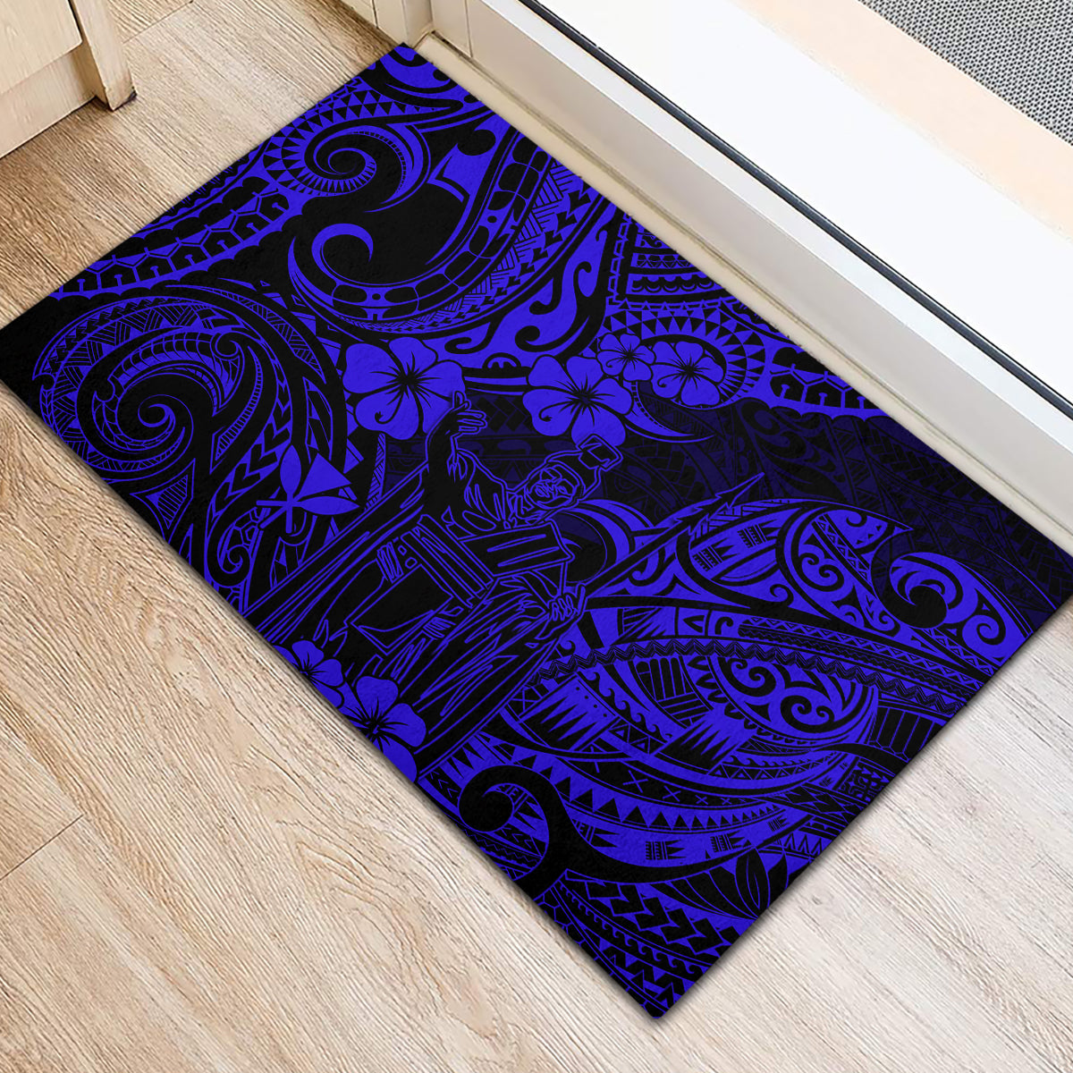 Hawaii King Kamehameha Rubber Doormat Polynesian Pattern Navy Blue Version LT01 - Polynesian Pride