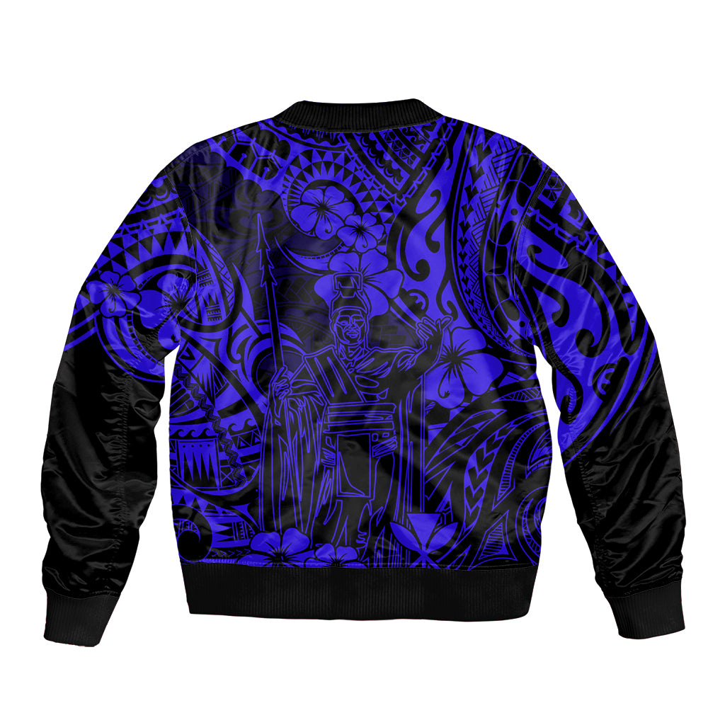 Hawaii King Kamehameha Sleeve Zip Bomber Jacket Polynesian Pattern Navy Blue Version LT01 - Polynesian Pride