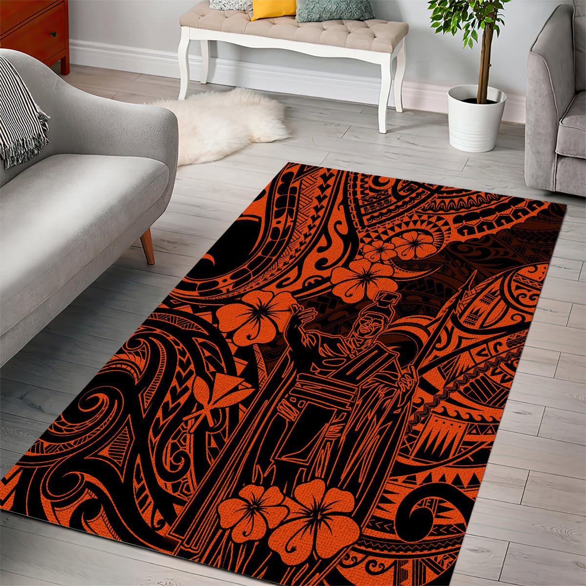 Hawaii King Kamehameha Area Rug Polynesian Pattern Orange Version LT01 - Polynesian Pride