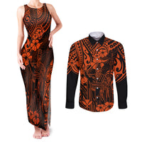 Hawaii King Kamehameha Couples Matching Tank Maxi Dress and Long Sleeve Button Shirts Polynesian Pattern Orange Version LT01 Orange - Polynesian Pride