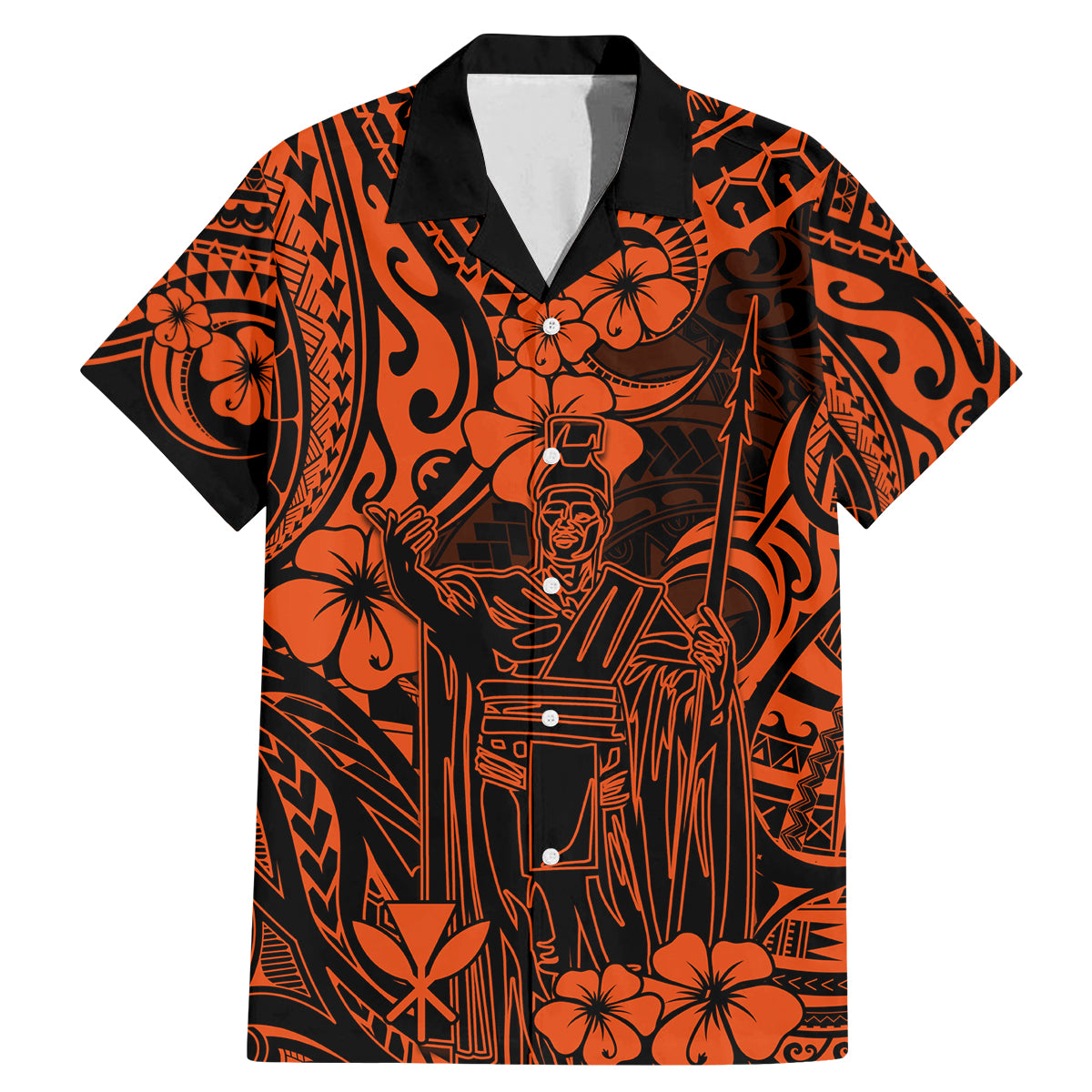 Hawaii King Kamehameha Family Matching Mermaid Dress and Hawaiian Shirt Polynesian Pattern Orange Version LT01 Dad's Shirt - Short Sleeve Orange - Polynesian Pride