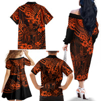 Hawaii King Kamehameha Family Matching Off Shoulder Long Sleeve Dress and Hawaiian Shirt Polynesian Pattern Orange Version LT01 - Polynesian Pride