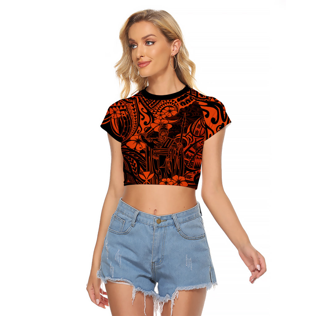 Hawaii King Kamehameha Raglan Cropped T Shirt Polynesian Pattern Orange Version LT01 Female Orange - Polynesian Pride