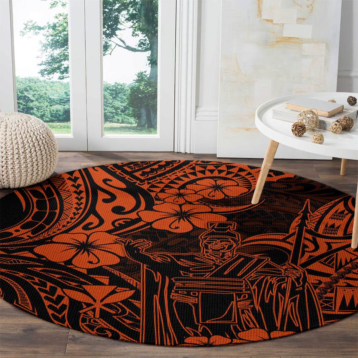 Hawaii King Kamehameha Round Carpet Polynesian Pattern Orange Version LT01 - Polynesian Pride