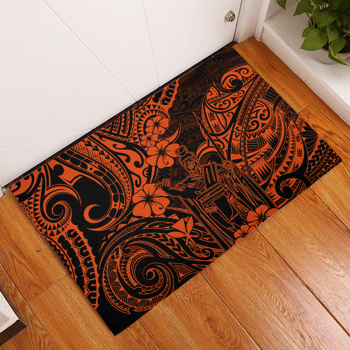 Hawaii King Kamehameha Rubber Doormat Polynesian Pattern Orange Version LT01 Orange - Polynesian Pride
