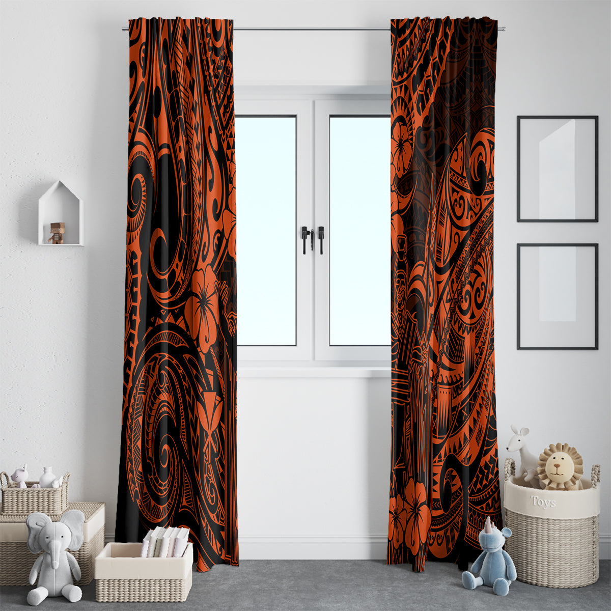 Hawaii King Kamehameha Window Curtain Polynesian Pattern Orange Version LT01 - Polynesian Pride