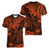 Hawaii King Kamehameha Women V Neck T Shirt Polynesian Pattern Orange Version LT01 - Polynesian Pride