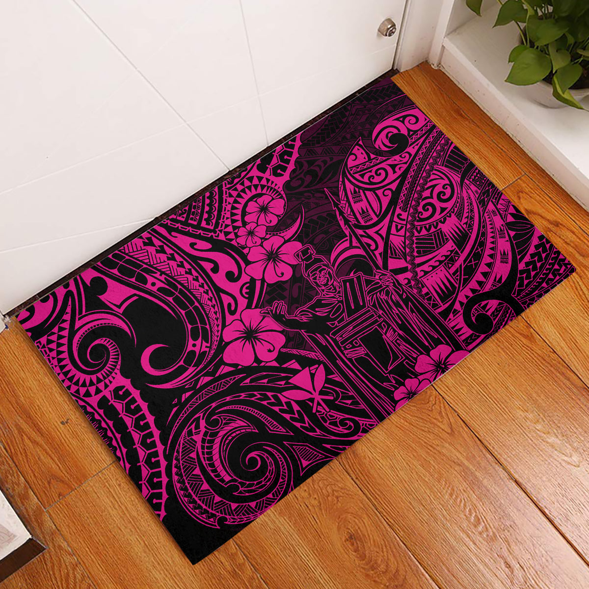 Hawaii King Kamehameha Rubber Doormat Polynesian Pattern Pink Version LT01 Pink - Polynesian Pride