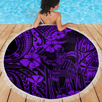 Hawaii King Kamehameha Beach Blanket Polynesian Pattern Purple Version LT01 - Wonder Print Shop