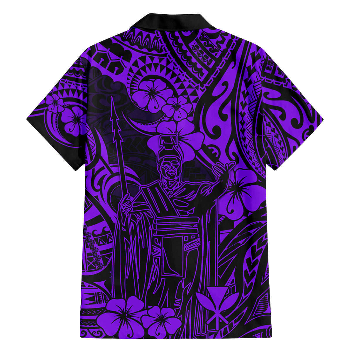 Hawaii King Kamehameha Family Matching Off Shoulder Short Dress and Hawaiian Shirt Polynesian Pattern Purple Version LT01 - Polynesian Pride