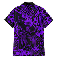 Hawaii King Kamehameha Family Matching Off Shoulder Short Dress and Hawaiian Shirt Polynesian Pattern Purple Version LT01 - Polynesian Pride