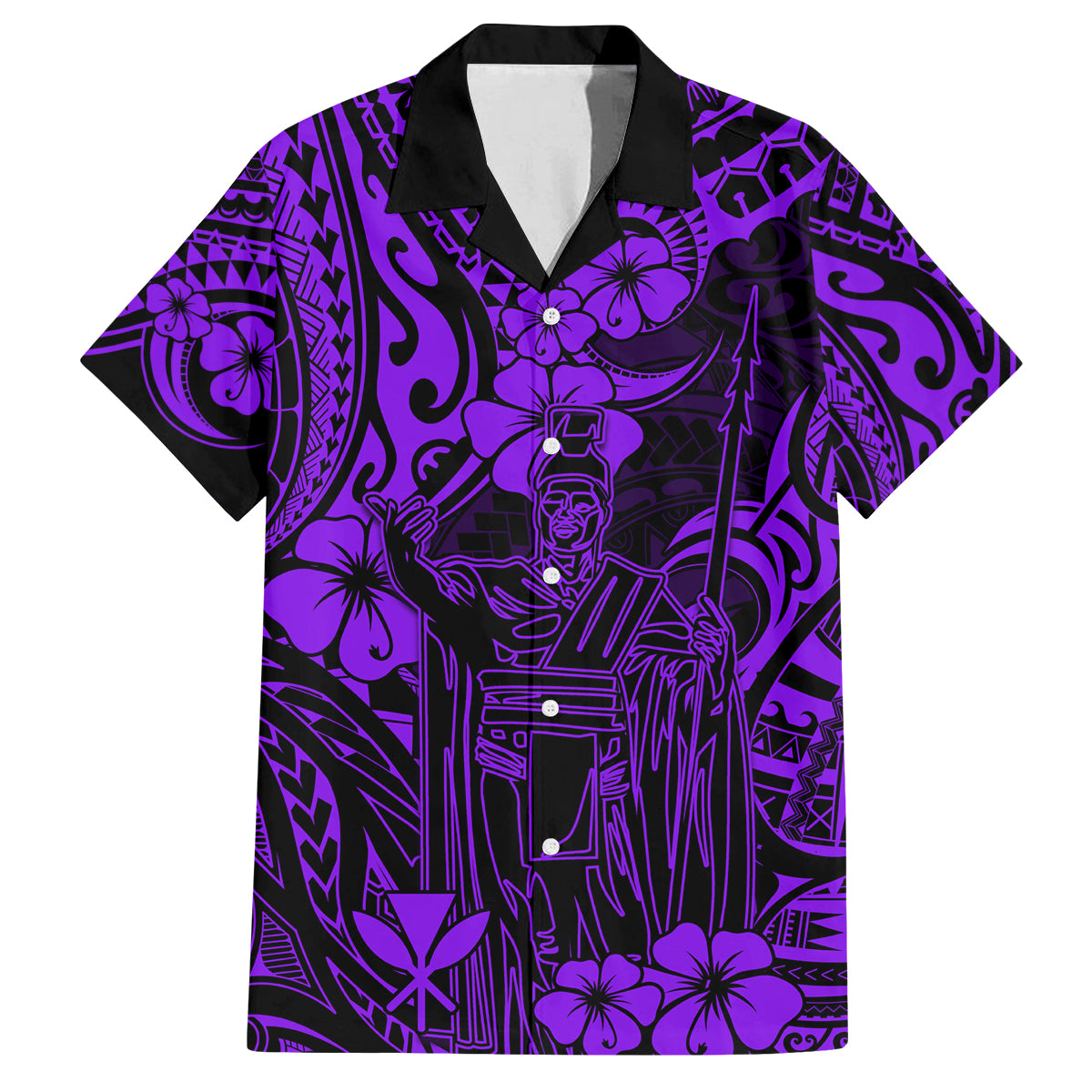 Hawaii King Kamehameha Family Matching Tank Maxi Dress and Hawaiian Shirt Polynesian Pattern Purple Version LT01 Dad's Shirt - Short Sleeve Purple - Polynesian Pride