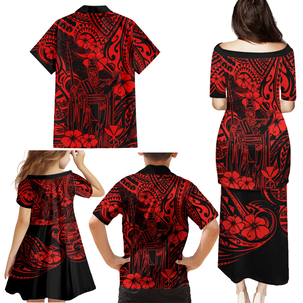 Hawaii King Kamehameha Family Matching Puletasi Dress and Hawaiian Shirt Polynesian Pattern Red Version LT01 - Polynesian Pride