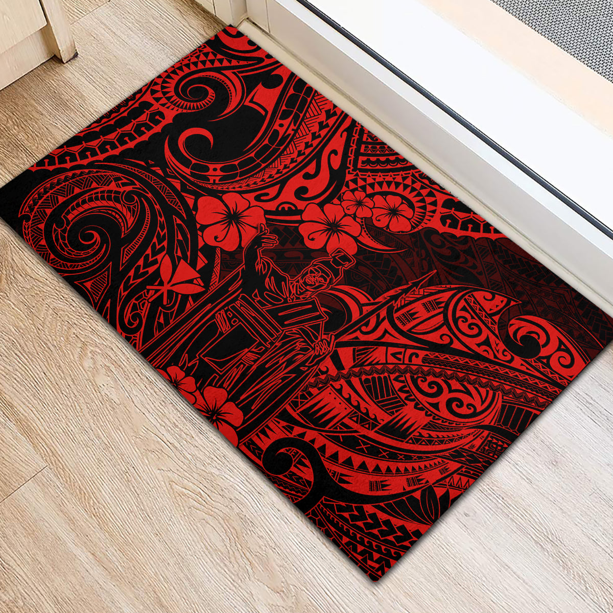 Hawaii King Kamehameha Rubber Doormat Polynesian Pattern Red Version LT01 - Polynesian Pride