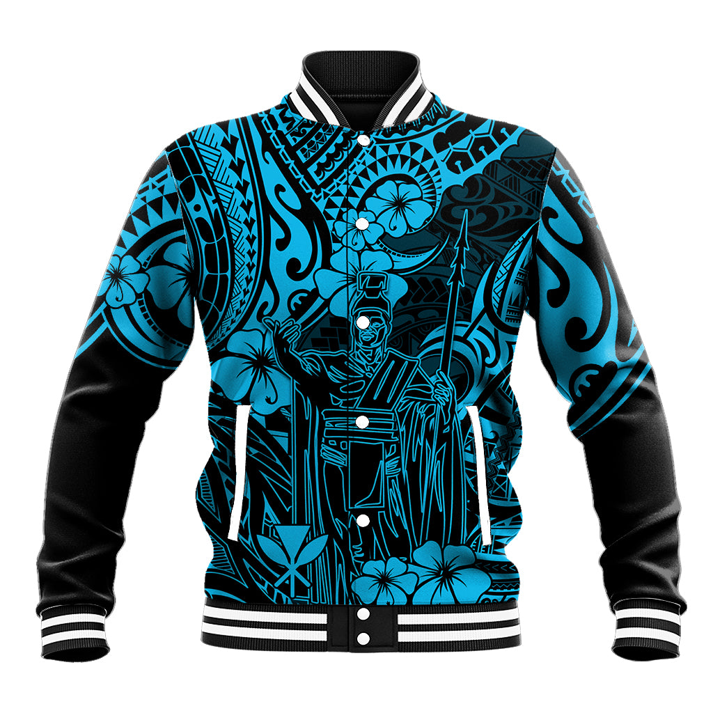 Hawaii King Kamehameha Baseball Jacket Polynesian Pattern Sky Blue Version LT01 Unisex Blue - Polynesian Pride
